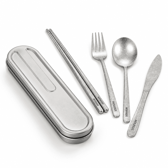 Titanium Reusable Flatware Set with Storage Case for Camping Office Outdoor Dining