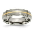 thumbnail image 1 of Titanium Ridged Edge 14K Gold Yellow Inlay 6 mm Brushed & Polished Band - Size 13, 1 of 1
