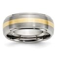 thumbnail image 1 of Titanium Ridged Edge 14K Gold Yellow Inlay 8 mm Brushed & Polished Band - Size 9, 1 of 1
