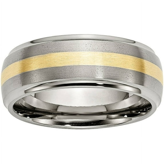 Titanium Ridged Edge 14k Yellow Inlay 8mm Brushed/Polished Band