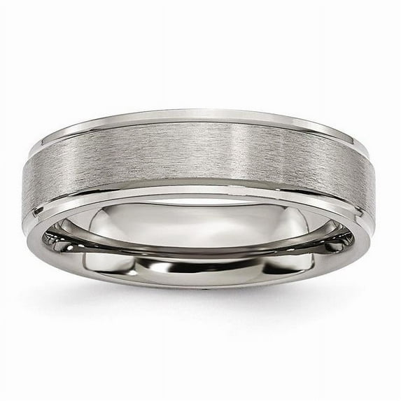 Titanium Ridged Edge 6 mm Brushed & Polished Band - Size 6