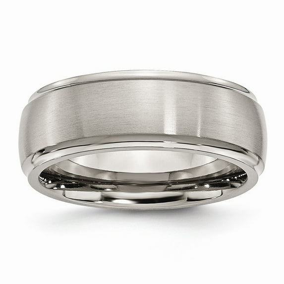 Titanium Ridged Edge 8mm Brushed Polished Band Ring Size 15