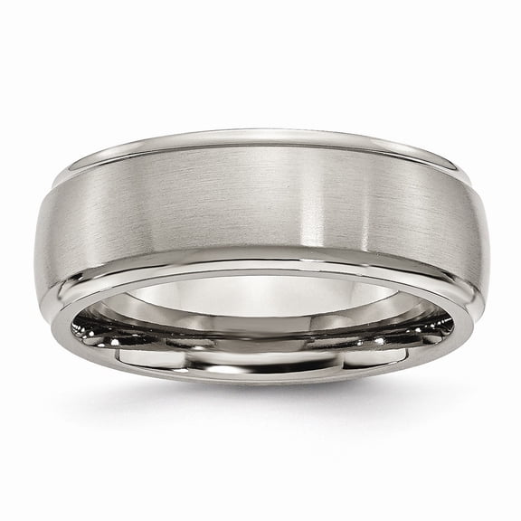 Titanium Ridged Edge 8mm Brushed Polished Band - Size 11.5