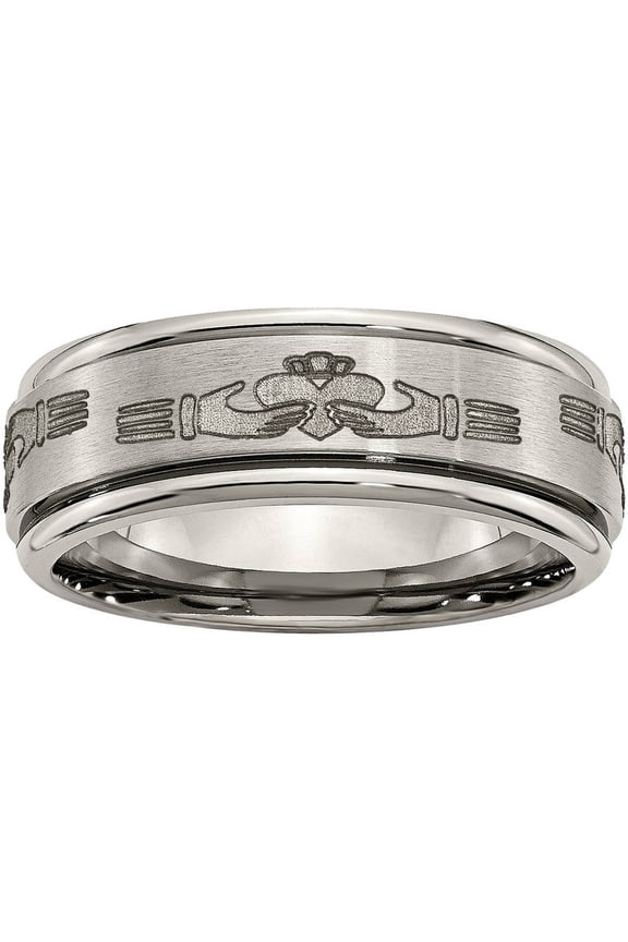 Titanium Ridged Edge 8mm Laser Design Brushed & Polished Band