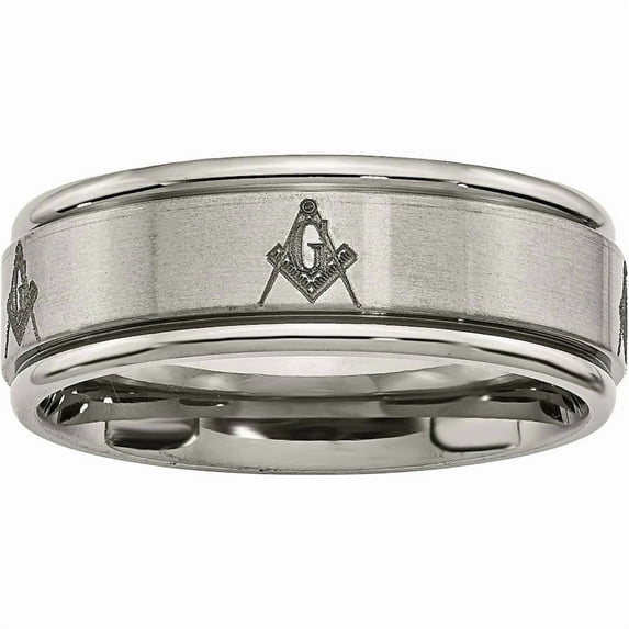 Titanium Ridged Edge 8mm Laser Design Brushed & Polished Band