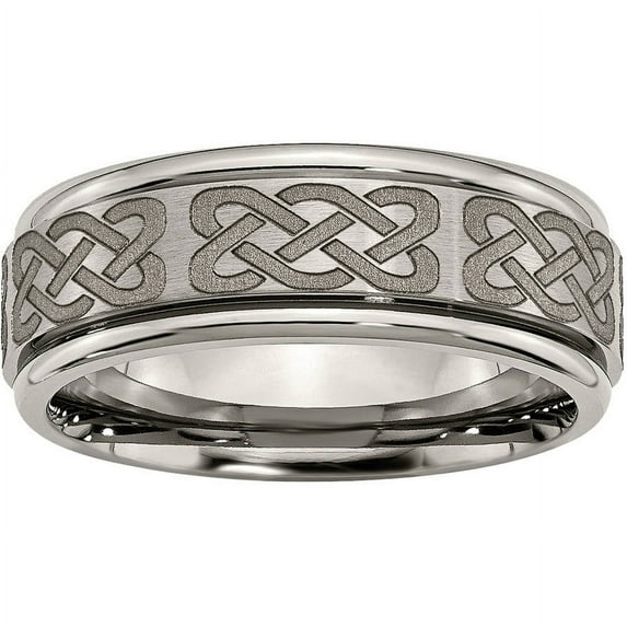 Titanium Ridged Edge 8mm Laser Design Brushed & Polished Band