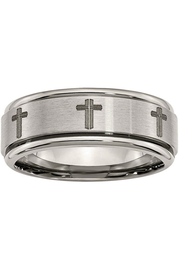 Titanium Ridged Edge 8mm Laser Design Brushed & Polished Band
