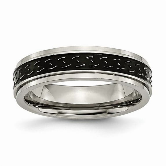 Titanium Ridged Edge Black Enamel Braid Design 6mm Polished Band