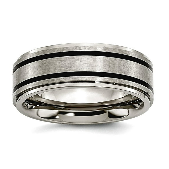 Titanium Black Accent 8mm Brushed Polished Band Ring Size 12 - Jewelry Gift for Mom