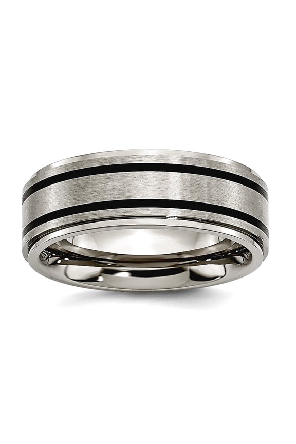 Titanium Black Accent 8mm Brushed Polished Band Ring Size 8 - Jewelry Gift for Mom