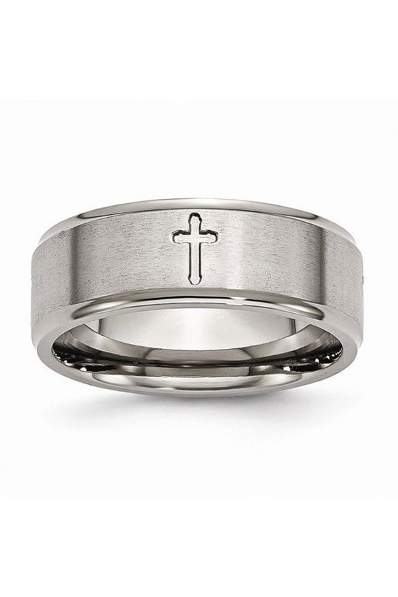 Titanium Ridged Edge Cross 8mm Brushed and Polished Band