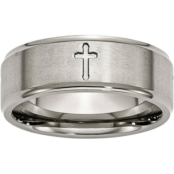 Titanium Ridged Edge Cross 8mm Brushed and Polished Band