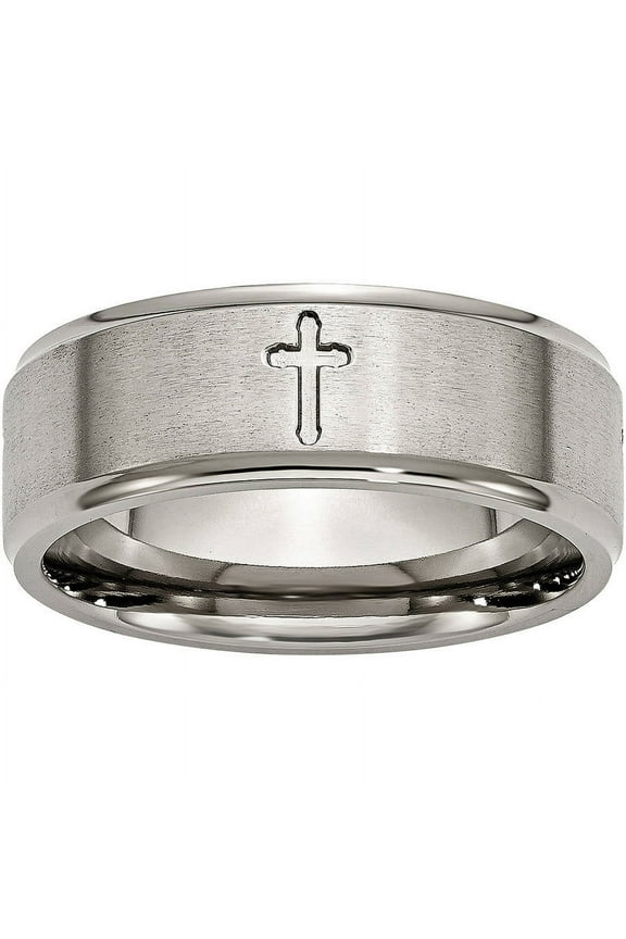 Titanium Ridged Edge Cross 8mm Brushed and Polished Band