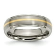thumbnail image 1 of Titanium Ridged Edge Real 14kt Yellow Inlay 6mm Brushed/Polished Band Size: 9; for Adults and Teens; for Women and Men, 1 of 6