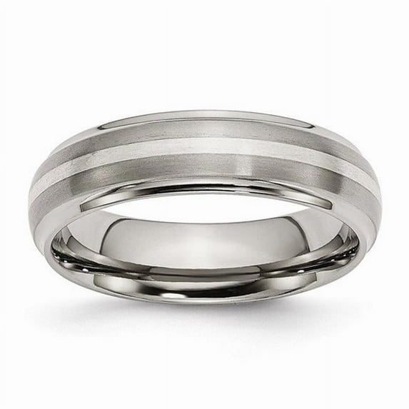 Titanium Ridged Edge Sterling Silver Inlay 6mm Brushed/Polished Band