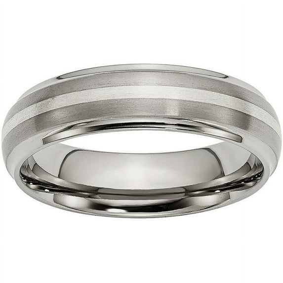 Titanium Ridged Edge Sterling Silver Inlay 6mm Brushed/Polished Band