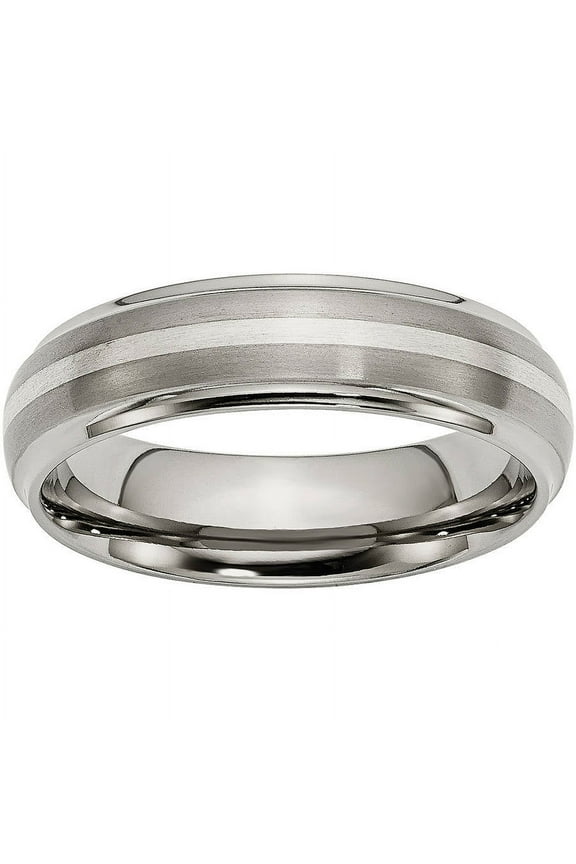 Titanium Ridged Edge Sterling Silver Inlay 6mm Brushed/Polished Band