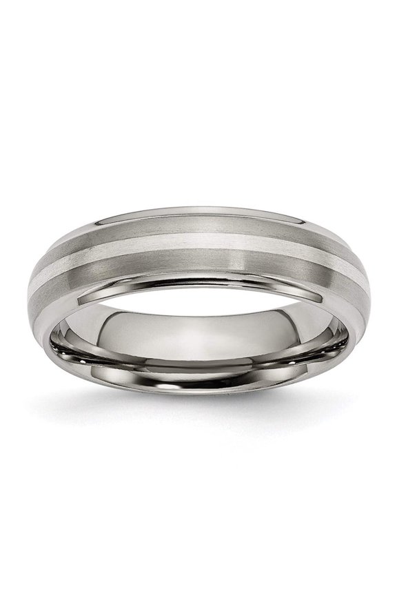 Titanium Ridged Edge Sterling Silver Inlay 6mm Brushed/Polished Band