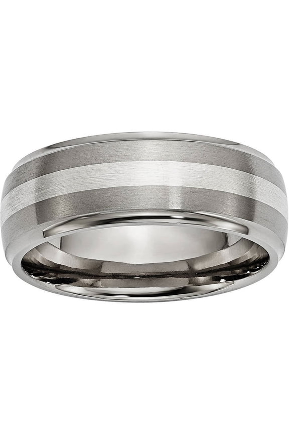 Titanium Ridged Edge Sterling Silver Inlay 8mm Brushed/Polished Band