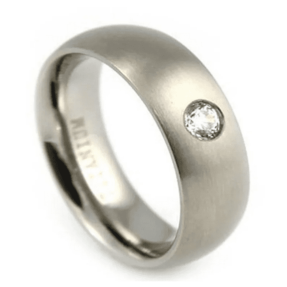 Titanium Ring 7mm Brushed Metal Deep Stoneset Cubic Zirconia Comfort Fit Wedding Band, Couples Ring Best Gift for Your Wife Sister Mom, etc.