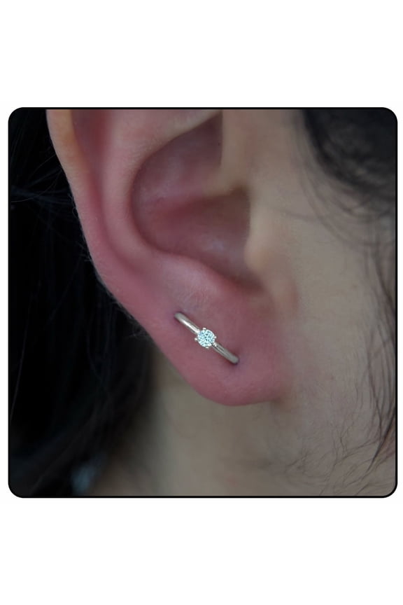 Titanium Ring Hoop Earring with 4mm CZ Stone, Double Piercing Huggie Cartilage Hoop, Minimalist Helix Tragus Ear Ring Jewelry for Women Men
