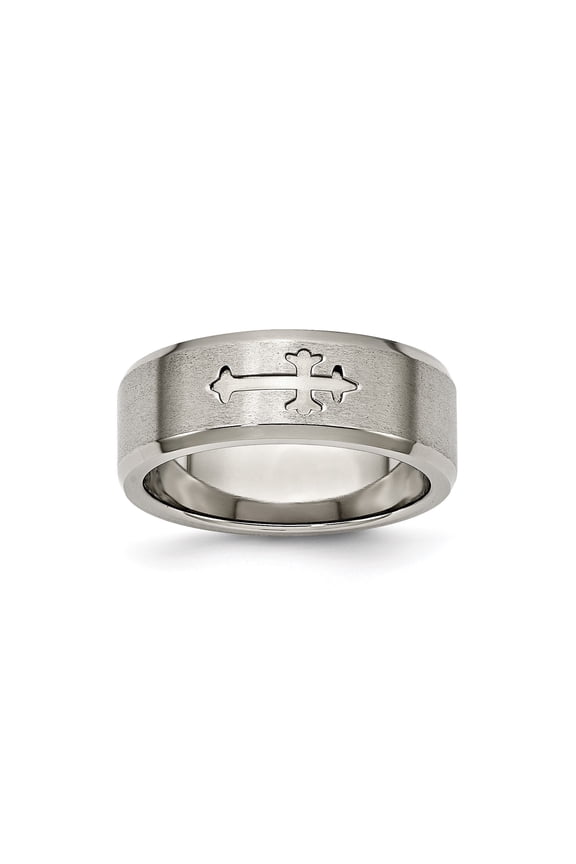 Titanium Ring for Men with Cross Pattee Symbol, Brushed and Polished Finish, Spiritual Christian Band, Modern Religious Jewelry for Faith and Strength