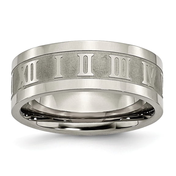 Titanium Roman Numerals 8mm Satin & Polished Flat Band