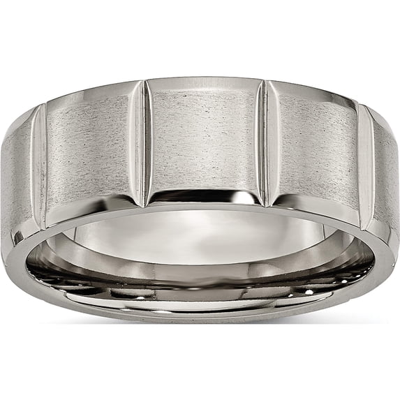 Titanium Satin And Polished 8mm Grooved Band (Size 7) Made In China tb324-7