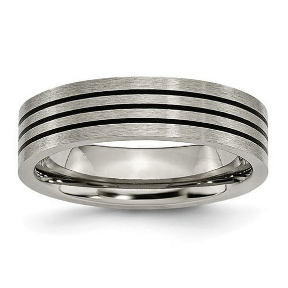 Titanium Satin And Polished Black Enamel Striped 6mm Flat Band (Size 12) Made In China tb347-12