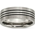thumbnail image 1 of Titanium Satin And Polished Black Enamel Striped 8mm Flat Band (Size 7) Made In China tb348-7, 1 of 5