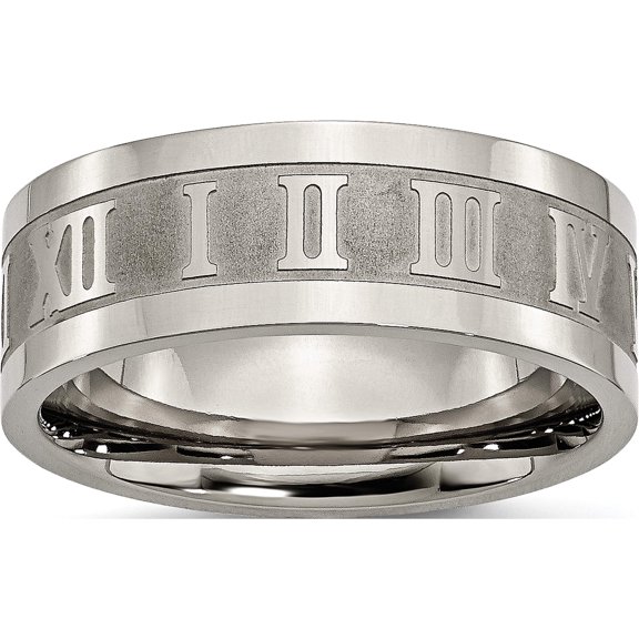 Titanium Satin Center 8mm Roman Numerals Flat Band (Size 7) Made In China tb346-7