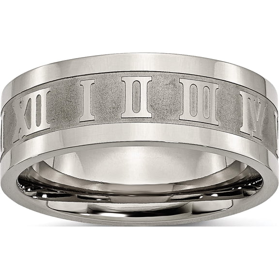 Titanium Satin Center 8mm Roman Numerals Flat Band (Size 8.5) Made In China tb346-8.5