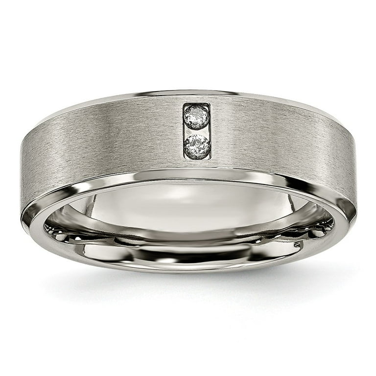 Titanium Satin & Polished Finish 2-Stone Diamonds 7mm Band Titanium Satin & Polished Finish 2-Stone Diamonds 7mm Band