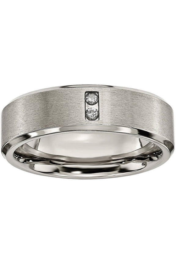 Titanium Satin & Polished with Diamonds 7mm Band