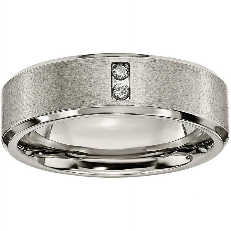 Titanium Satin & Polished Finish 2-Stone Diamonds 7mm Band Titanium Satin & Polished Finish 2-Stone Diamonds 7mm Band