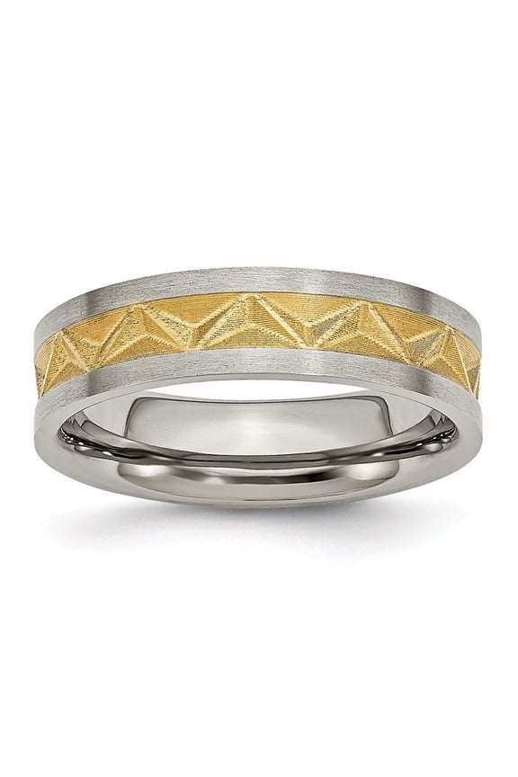 Titanium Satin and Gold-Flashed Ladies 6mm Band Ring - 2.5 Grams - Size 11.5