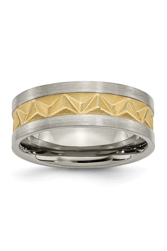 Titanium Satin and Gold-Flashed Mens 8mm Band Ring - 4.1 Grams - Size 7.5