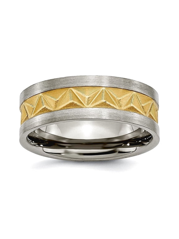 Titanium Satin and Gold Plated Brushed Mens 8mm Band Ring Size 7.5 Wedding Band for Men - 4.1 Grams