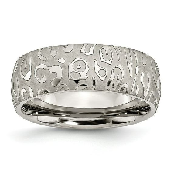 Titanium Satin and Polished Textured 8mm Band Ring - Size 10.5