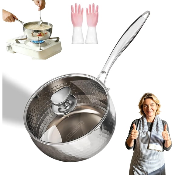 Titanium Saucepan with Lid,2026 Upgrade Pure Titanium Nonstick Hammered Pan,Ultra Durable Scratch-Resistant Cookware,Dual Pour Spouts, Multipurpose Saucepan for All Cooktops (NO Steamer,7.08in/18cm)