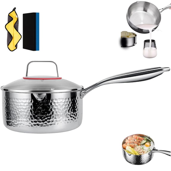 Titanium Saucepan with Lid, Non-stick Pan Pot,Titanium Pans for Cooking, No Coating Hammered Titaniums Pans, Hammered & Dual-Pour Spouts Design All Cooktops (No Steamer)