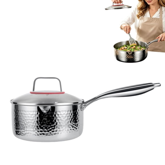 Titanium Saucepan Pots for Cooking with Lid, 7.09" Non-Stick Pan Pot Titanium Saucepan with Steamer, Double Outlet Design Fast & Even Heating for Home Chefs and Daily Meal Prep