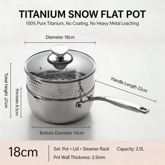 Titanium Saucepan with Lid No Coating, Non Stick Titanium Cookware Pot, Induction Gas Stove Compatible Titanium Pan for All Cooktops
