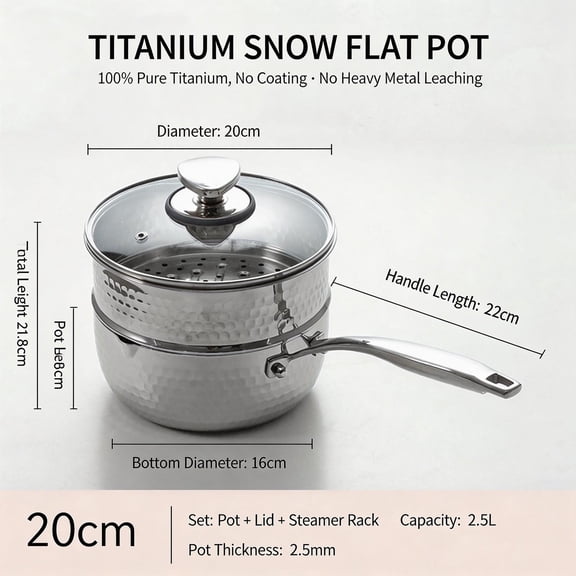 Titanium Saucepan with Lid No Coating Non Stick Titanium Pot for All Cooktops