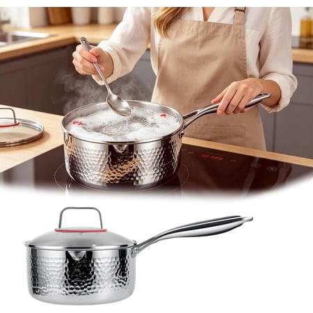 Titanium Saucepan with Lid & Steamer, Non-Stick Titanium Pan for Cooking, Fast Even Heating Dual-Pour Spouts Compatible with All Cooktops (Silver)