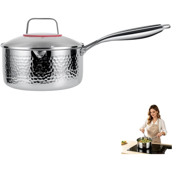 Titanium Saucepan with Lid and Steamer, Non-Stick, Dual-Pour Spouts, All Cooktops Compatible