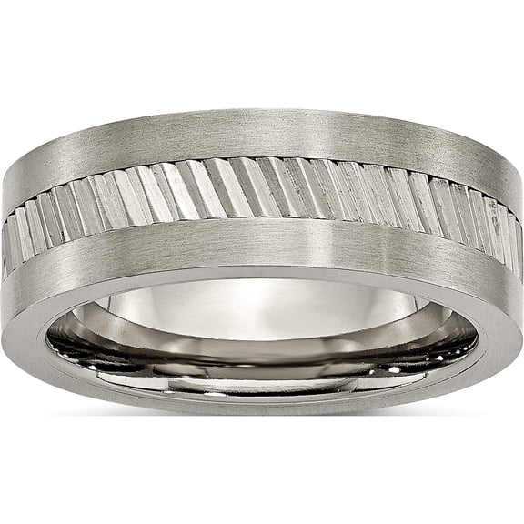 Jewelry by Sweet Pea Titanium Titanium Sawtooth Design Flat Polished w/Brushed Edge 8mm Band