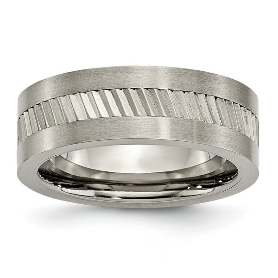 Titanium Sawtooth Design Flat Polished w/Brushed Edge 8mm Band