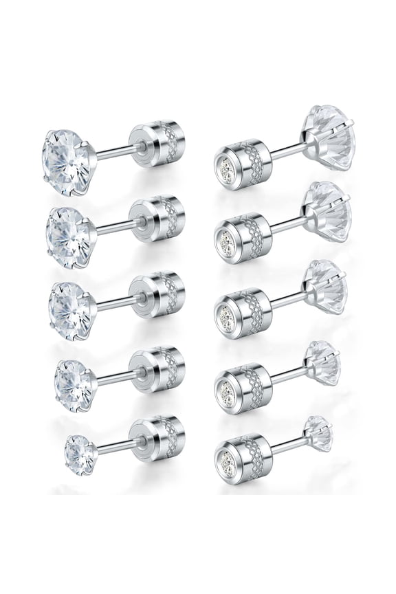 Titanium Screw Back Pack of Earrings Cubic Zirconia Studs for Women Men Tragus 20G Helix Piercing Post Surgical Stainless Steel Hypoallergenic for Sensitive Ears Simulated Diamond Cartilage
