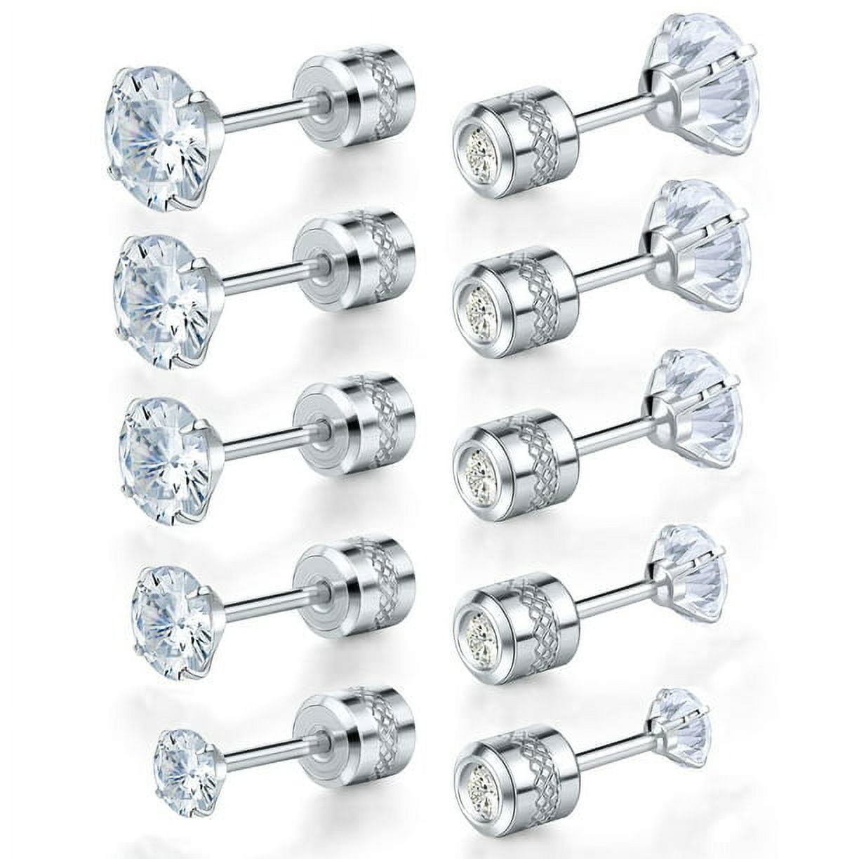 7 Pairs Flat Back Stud Earrings Set for Women, Hypoallergenic Surgical  Steel Cubic Zirconia Earrings Studs for Lobe Cartilage Helix (2-8MM)